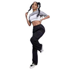 Women’s utilitarian denim cargo pants with contrast stitching and drawstring Fashion Glam