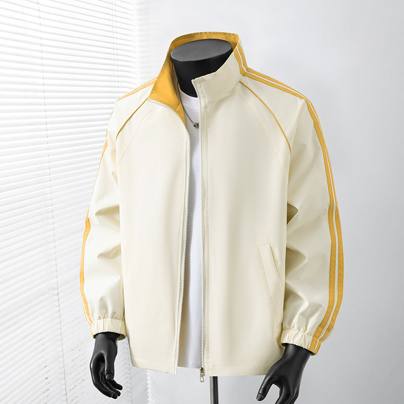 Men's Light Track Blouson Jacket with Stand-Up Collar and Contrast Stripes Fashion Glam