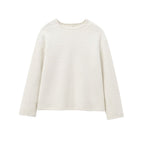 Women's Cozy Boucle Sweater with Round Neck and Straight Hem Fashion Glam