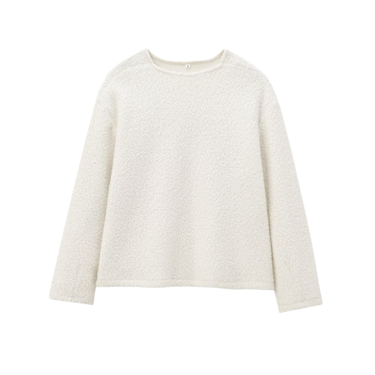 Women's Cozy Boucle Sweater with Round Neck and Straight Hem Fashion Glam