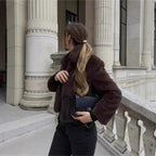 Women's Short Boxy Faux Fur Jacket with Shirt Collar and Dense High-Pile Texture Fashion Glam