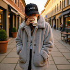 Women Oversize Teddy-Faux-Fur-Coat with folded shawl collar and patch side pockets Fashion Glam