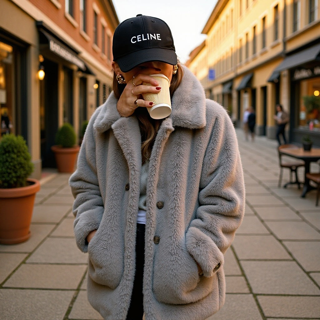 Women Oversize Teddy-Faux-Fur-Coat with folded shawl collar and patch side pockets Fashion Glam