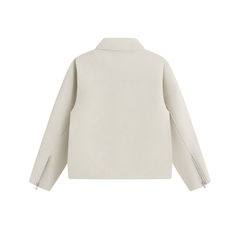 Unisex short jacket in minimalist suede look with concealed front placket and shirt collar Fashion Glam
