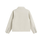 Unisex short jacket in minimalist suede look with concealed front placket and shirt collar Fashion Glam