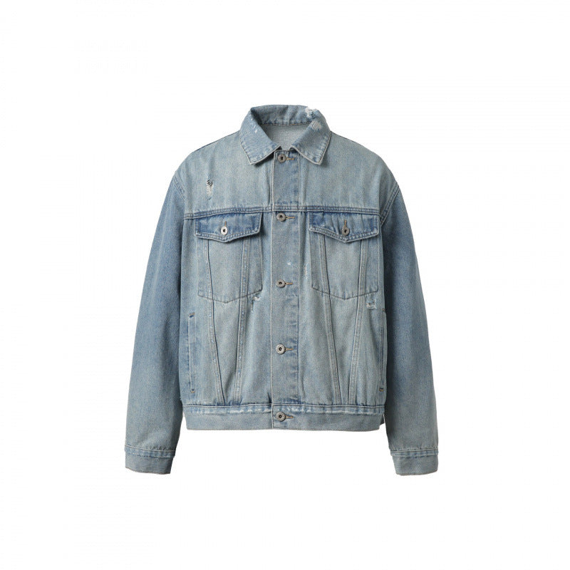 Men's oversized denim jacket in vintage look with slight used effect and chest pockets Fashion Glam