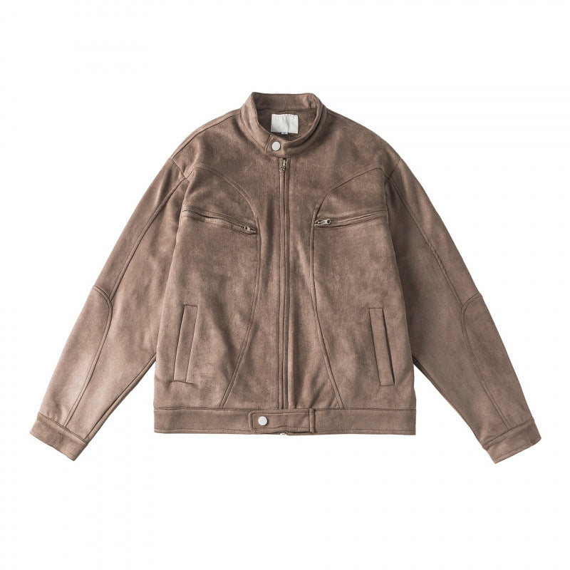 Unisex Short-cut boxy velour blouson jacket with stand-up collar and chest zippers Fashion Glam