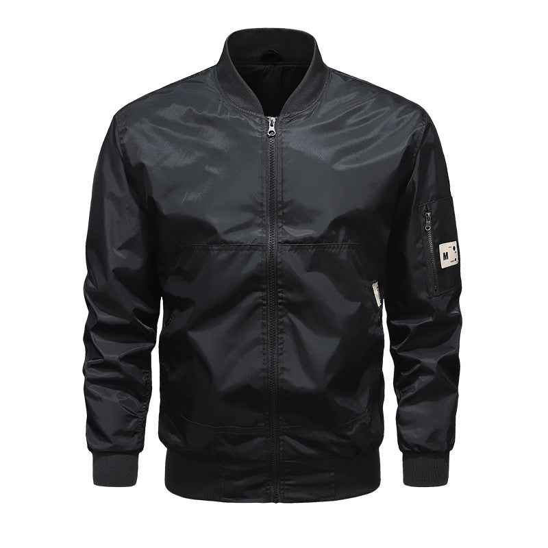 Men's Lightweight Nylon Bomber Jacket with Arm Pocket, Stand Collar and Ribbed Cuffs Fashion Glam
