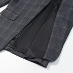 Men's Asymmetrical Stand Collar Blazer with Check Pattern and Hidden Button Placket Fashion Glam