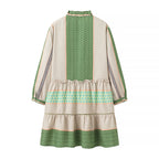 Ladies Printed Midi-Length Coat Dress with Ruffle Collar and Tiered Skirt Fashion Glam