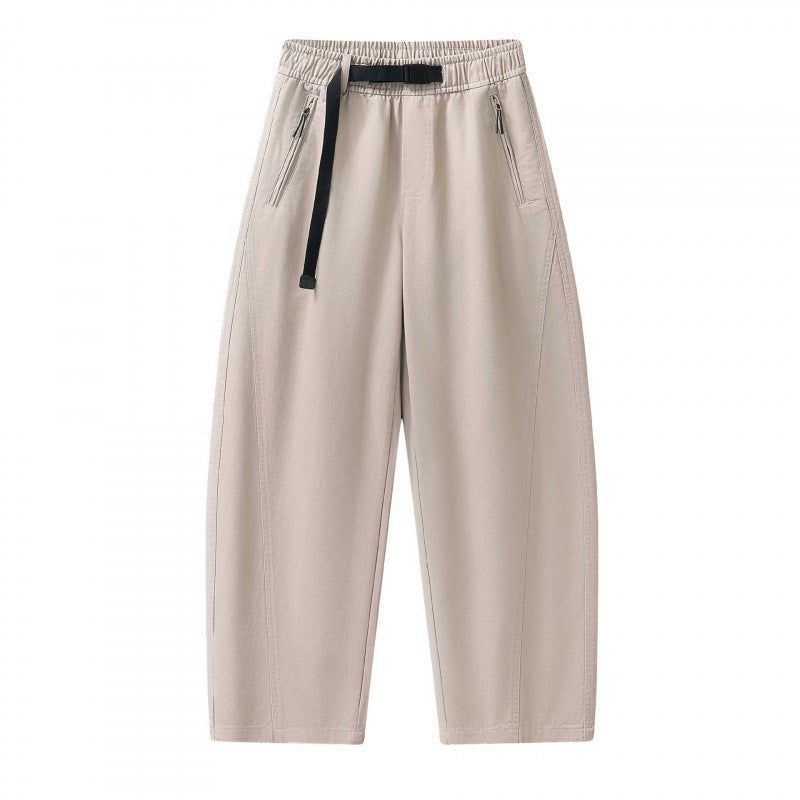 Unisex wide ankle-length cargo pants in relaxed fit with elastic drawstring waistband and zip pockets Fashion Glam