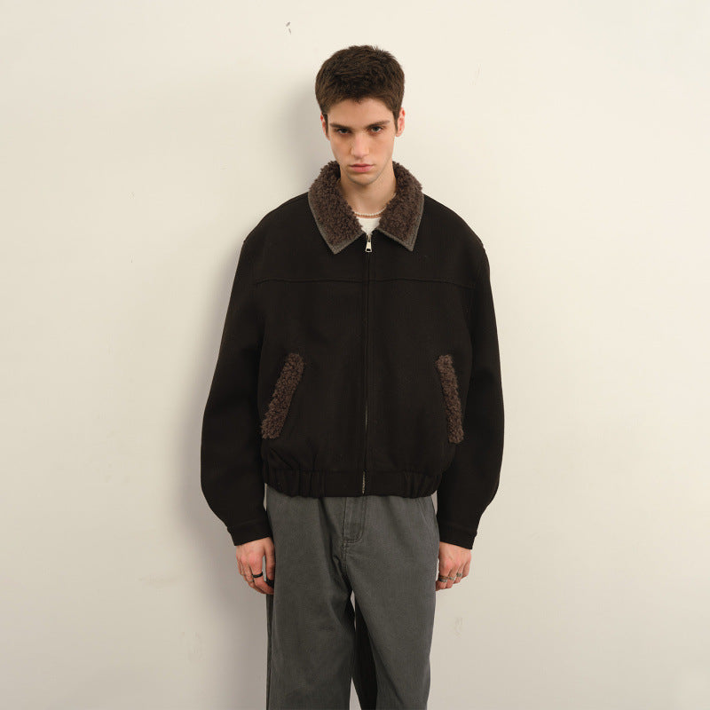 Men's bomber jacket with teddy collar, zipper, and elastic hem Fashion Glam