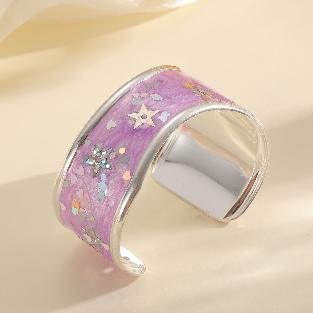 Women Open Bangle with Sparkling Star Motif Fashion Glam