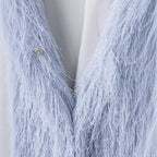 Women's Fluffy Fringe Jacket with Round Neckline and Boxy Cut Fashion Glam