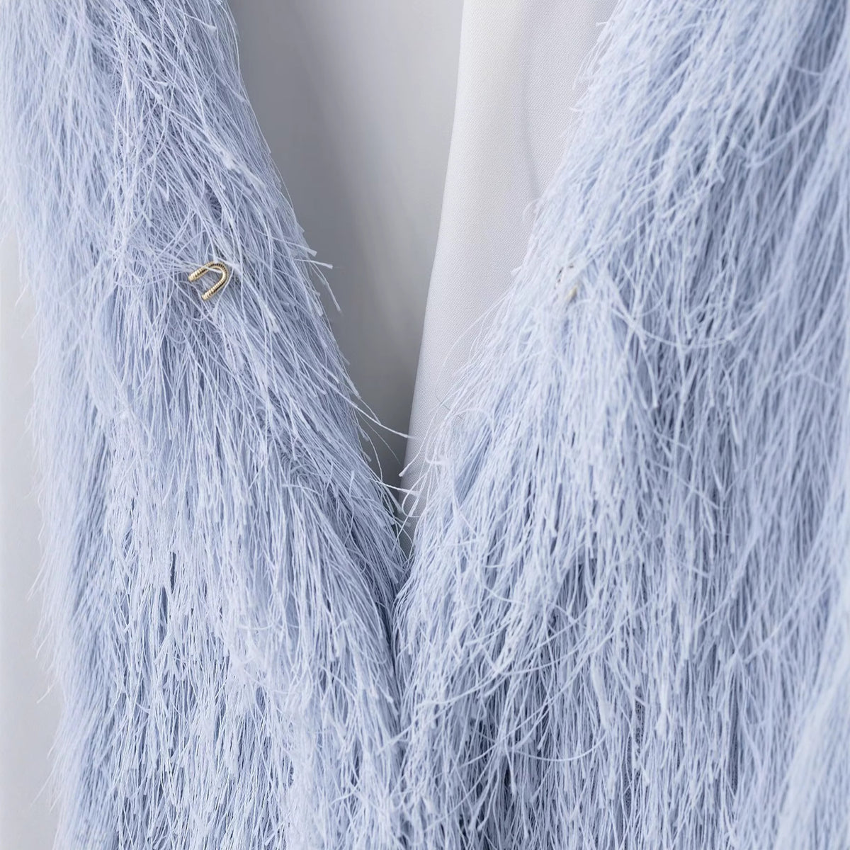 Women's Fluffy Fringe Jacket with Round Neckline and Boxy Cut Fashion Glam