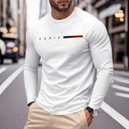 Men's Long Sleeve T-Shirt with Modern Paris Print and Elastic Hem Fashion Glam