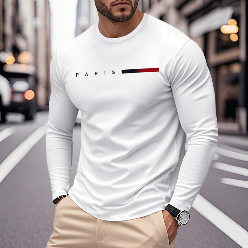 Men's Long Sleeve T-Shirt with Modern Paris Print and Elastic Hem Fashion Glam
