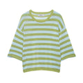 Women's Striped Oversized Knit Sweater with Wide Three-Quarter Sleeves and Round Neckline Fashion Glam