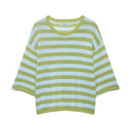 Women's Striped Oversized Knit Sweater with Wide Three-Quarter Sleeves and Round Neckline Fashion Glam