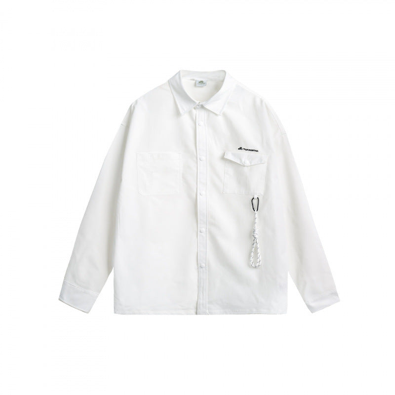 Unisex Oversize Shirt Jacket with Flap Pockets, Snap Button Placket and Carabiner Detail Fashion Glam