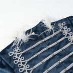Women's Military Inspired Velvet Jacket with Decorative Cords, Feather Trim and Decorative Buttons Fashion Glam