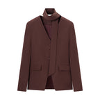 Women's Tailored Blazer with Bow, V-Neck and Flap Pockets Fashion Glam