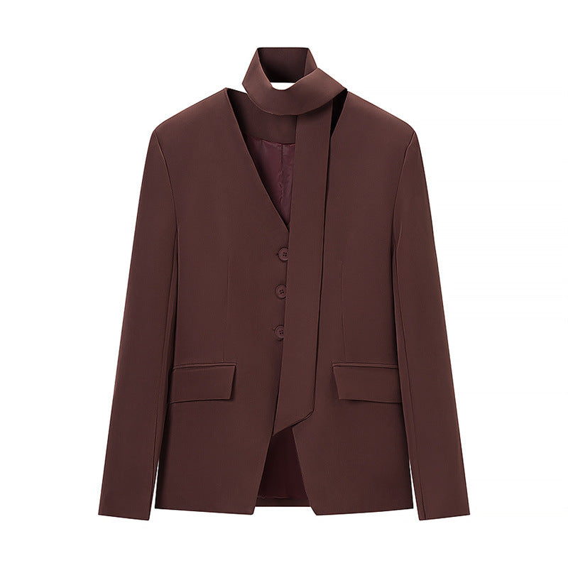 Women's Tailored Blazer with Bow, V-Neck and Flap Pockets Fashion Glam