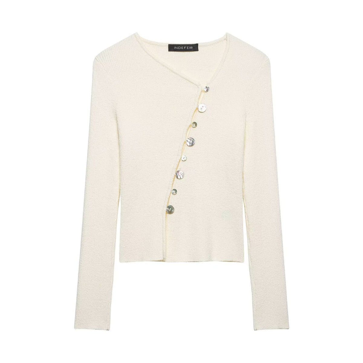 Women Asymmetrical Boucle Cardigan with V-Neck and Decorative Button Placket Fashion Glam