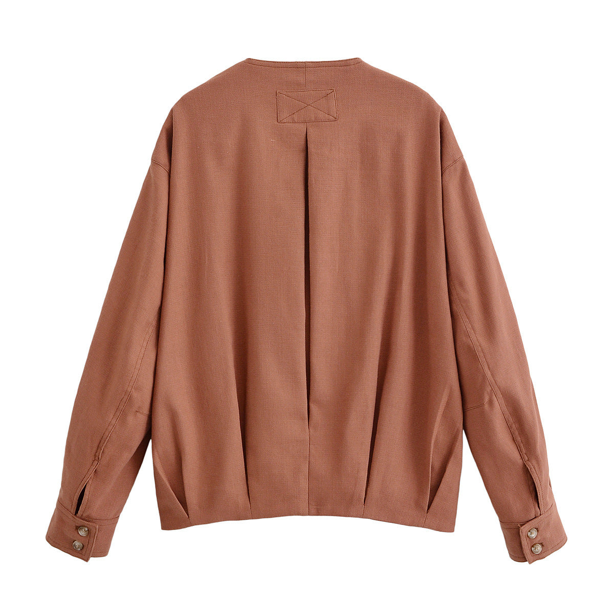 Women's Boxy Transitional Jacket with Round Neck, Decorative Stitching and Visible Button Placket Fashion Glam