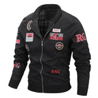 Men's Canvas Bomber Jacket with Vintage Patch Details and Ribbed Cuffs Fashion Glam
