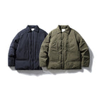 Men's short-cut thermo puffer jacket in boxy cut with shirt collar and concealed snap button placket Fashion Glam