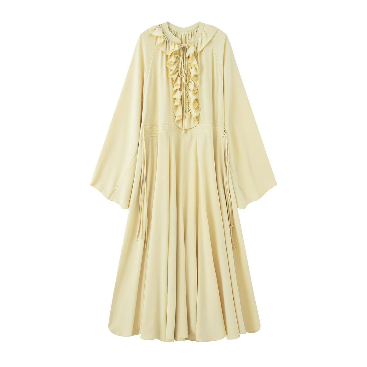 Women's maxi dress with ruffles, tie collars and wide bell sleeves Fashion Glam