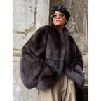 Women's Luxurious Oversized Fur Jacket with Wide Shawl Collar and Voluminous Silhouette Fashion Glam