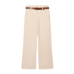 Women's High-Waisted Wide-Leg Trousers with Press Fold, Belt Loops, and Concealed Button Placket Fashion Glam