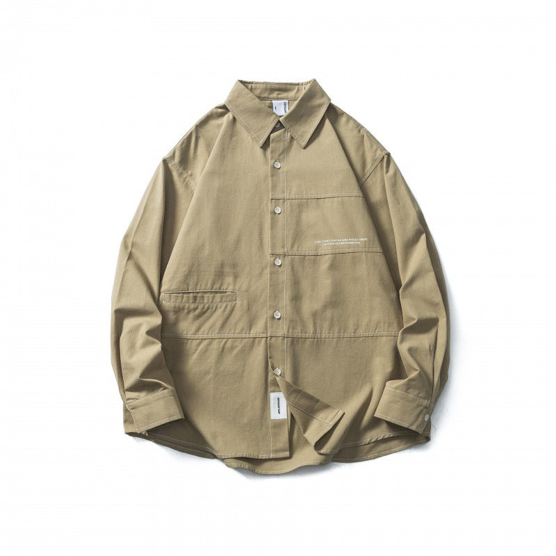 Men's Oversize Canvas Shirt Jacket with Cap Seams and Patch Pockets Fashion Glam