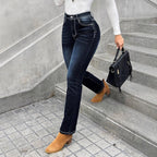 Women High-waisted slim fit Straight Jeans with contrast seams and slight flare Fashion Glam