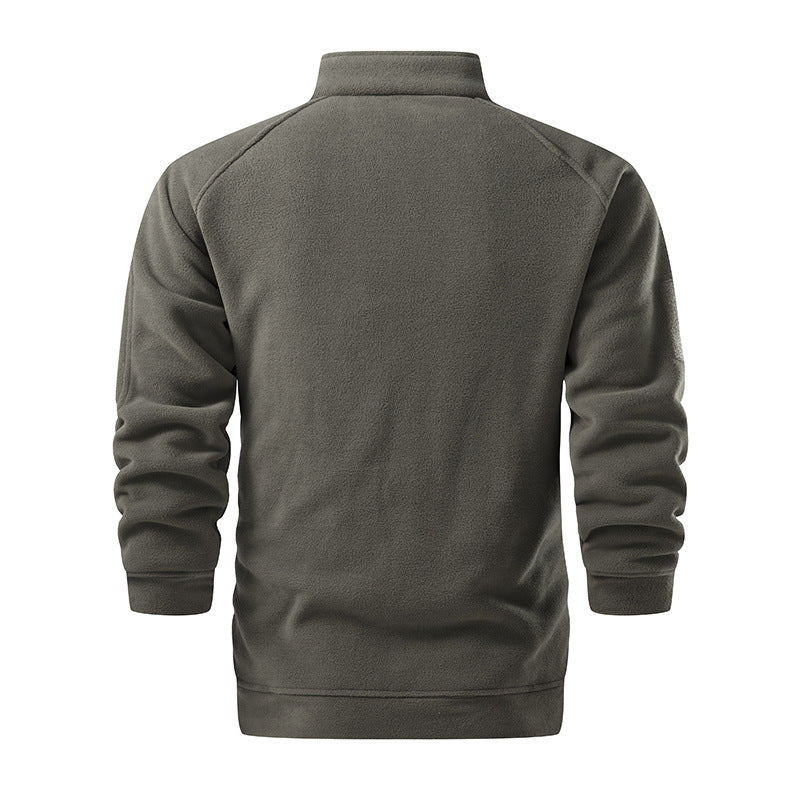Men's Tactical Microfleece Sweater with High Stand-Up Collar, Sleeve Zip Pocket and Raglan Sleeves Fashion Glam