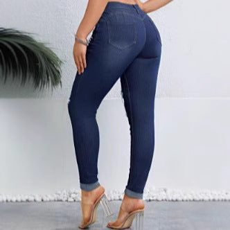 Women's High-Waist Skinny Jeans with Graduated Destroyed Look and Sculpting Fit Fashion Glam