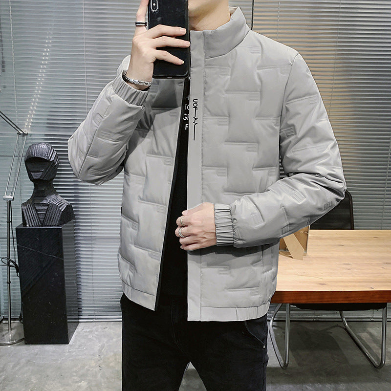 Men's Stand Collar Quilted Jacket with Geometric Quilting and Elastic Cuffs Fashion Glam