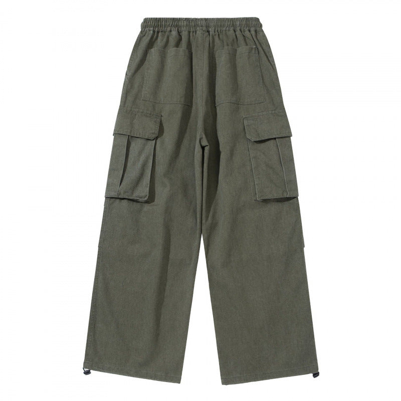 Men's Wide Cargo Pants with Elastic Waistband, Drawstring and Overlapping Panels Fashion Glam