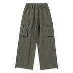 Men's Wide Cargo Pants with Elastic Waistband, Drawstring and Overlapping Panels Fashion Glam