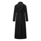 Women Tailored Long Coat with distinctive shoulder pads and asymmetric lapel Fashion Glam