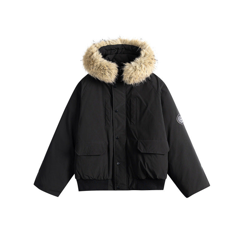 Women's short bomber jacket with thermal padding, hood with removable faux fur and utility pockets Fashion Glam