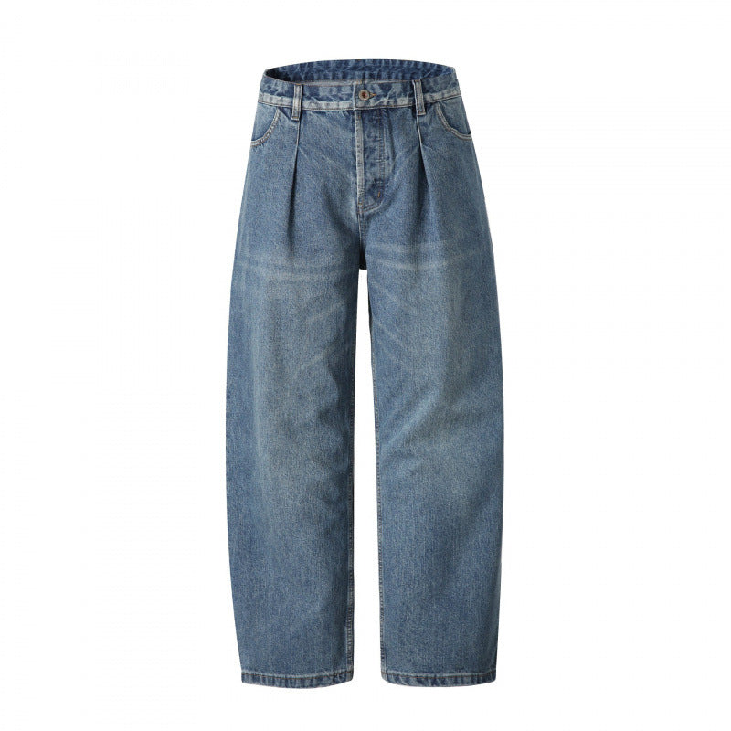 Ladies high-waisted jeans with pleats, straight cut and wide leg Fashion Glam