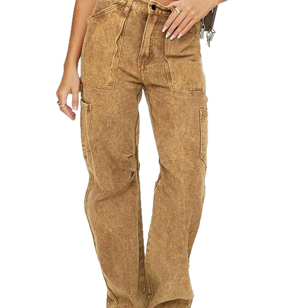 Women's Loose Utility Cargo Jeans with Straight Leg and Patch Pockets Fashion Glam