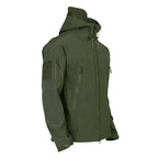 Men's Tactical Softshell Jacket with Hood, Camouflage Pattern and Multiple Zipper Pockets Fashion Glam