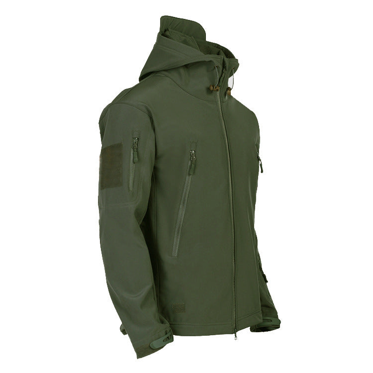 Men's Tactical Softshell Jacket with Hood, Camouflage Pattern and Multiple Zipper Pockets Fashion Glam
