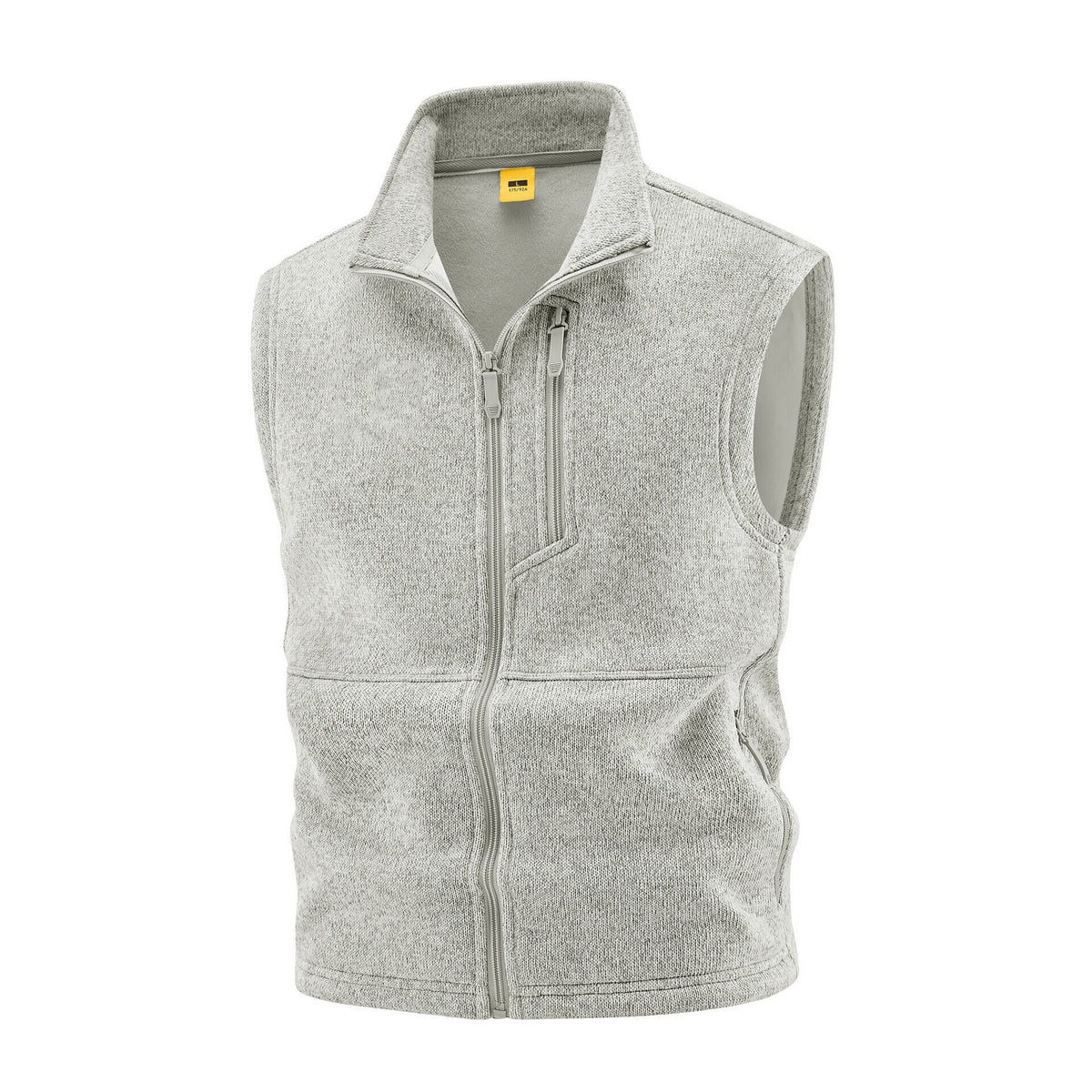 Men's fleece vest with high stand collar, chest zipper and side pockets Fashion Glam