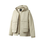 Unisex Padded Hooded Jacket with Removable Vest Insert and Ribbed Texture Fashion Glam