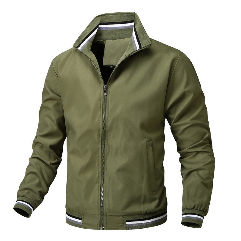 Men's Sporty-Light College Bomber Jacket with Ribbed Collar and Stripe Details Fashion Glam